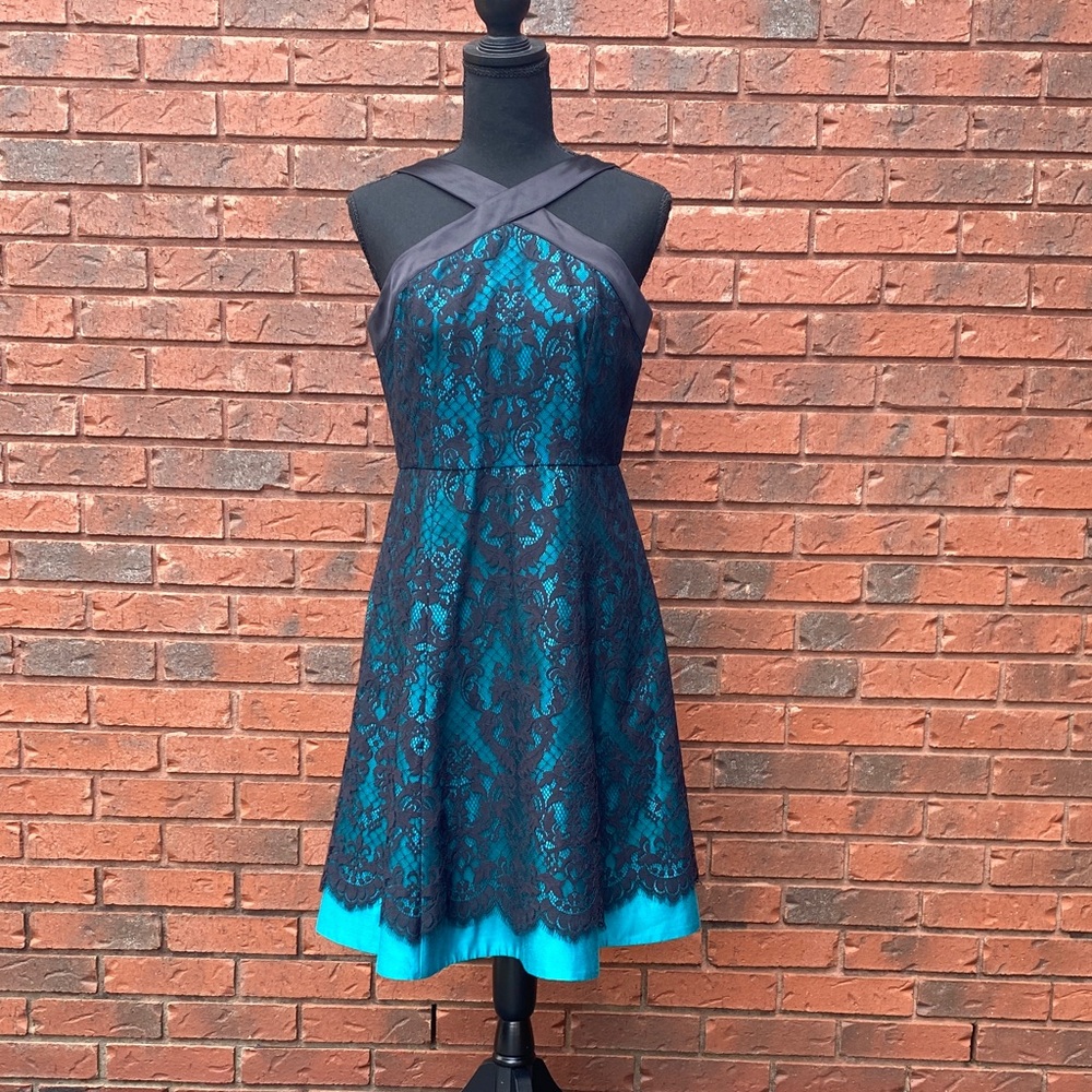 Draper James Teal Lace Overlay Fit & Flare Dress 6